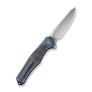 WEKNIFE 702XI Flipper & Button Lock Knife Blue Titanium Integral Handle With Shredded Carbon Fiber Inlay (3.81" Satin Finished Bohler M390 Blade) WE07B - 1