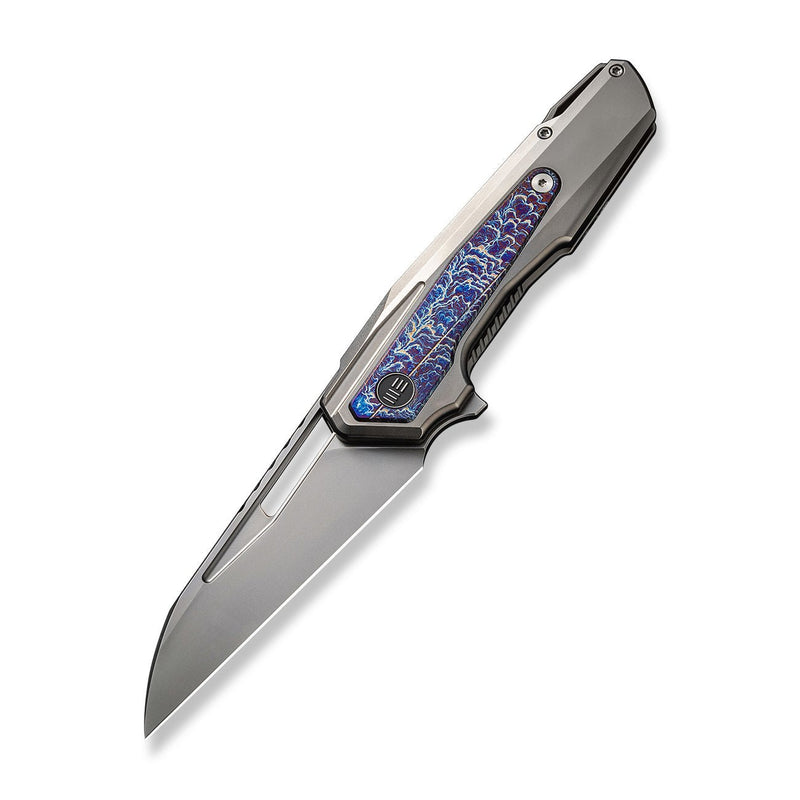 WEKNIFE Falcaria Flipper & Thumb Hole Knife Polished Bead Blasted Titanium Handle With Flamed Titanium Inlay (3.64" Polished Bead Blasted CPM 20CV Blade) WE23012B-1