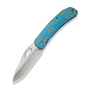 WEKNIFE Inmate Front Flipper & Thumb Hole Knife Blue Titanium Handle With Golden Raindrops (3.7" Satin Finished CPM 20CV Blade) WE23096B - 3