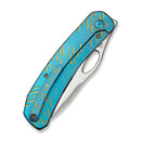 WEKNIFE Inmate Front Flipper & Thumb Hole Knife Blue Titanium Handle With Golden Raindrops (3.7" Satin Finished CPM 20CV Blade) WE23096B - 3