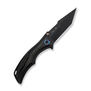 WEKNIFE Tighe Down Flipper & Thumb Stud & Button Lock Knife Black Titanium Integral Handle With Black & Yellow Carbon Fiber Inlay (4" Black Stonewashed Bohler M390 Blade, Tanto) WE24054B - 1