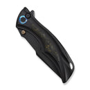 WEKNIFE Tighe Down Flipper & Thumb Stud & Button Lock Knife Black Titanium Integral Handle With Black & Yellow Carbon Fiber Inlay (4" Black Stonewashed Bohler M390 Blade, Tanto) WE24054B - 1