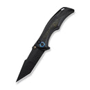 WEKNIFE Tighe Down Flipper & Thumb Stud & Button Lock Knife Black Titanium Integral Handle With Black & Yellow Carbon Fiber Inlay (4" Black Stonewashed Bohler M390 Blade, Tanto) WE24054B - 1