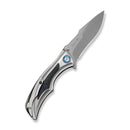WEKNIFE Tighe Down Flipper & Thumb Stud & Button Lock Knife Gray Titanium Integral Handle With Black & Blue Carbon Fiber Inlay (4" Stonewashed Bohler M390 Blade, Drop Point) WE24054 - 1