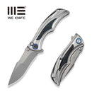 WEKNIFE Tighe Down Flipper & Thumb Stud & Button Lock Knife Gray Titanium Integral Handle With Black & Blue Carbon Fiber Inlay (4" Stonewashed Bohler M390 Blade, Drop Point) WE24054 - 1