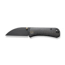 WEKNIFE Banter Wharncliffe Thumb Stud Knife Black Burlap Micarta Contoured Handle (2.85" Black Stonewashed CPM S35VN Blade) WE19068J-1