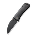 WEKNIFE Banter Wharncliffe Thumb Stud Knife Black Burlap Micarta Contoured Handle (2.85" Black Stonewashed CPM S35VN Blade) WE19068J-1