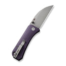 WEKNIFE Banter Wharncliffe Thumb Stud Knife Purple Canvas Micarta Contoured Handle (2.85" Gray Stonewashed CPM S35VN Blade) WE19068J-2