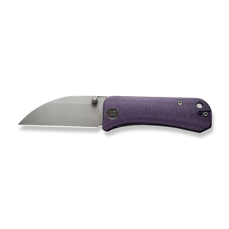 WEKNIFE Banter Wharncliffe Thumb Stud Knife Purple Canvas Micarta Contoured Handle (2.85" Gray Stonewashed CPM S35VN Blade) WE19068J-2