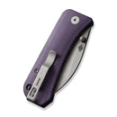 WEKNIFE Banter Wharncliffe Thumb Stud Knife Purple Canvas Micarta Contoured Handle (2.85" Gray Stonewashed CPM S35VN Blade) WE19068J-2