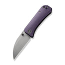 WEKNIFE Banter Wharncliffe Thumb Stud Knife Purple Canvas Micarta Contoured Handle (2.85" Gray Stonewashed CPM S35VN Blade) WE19068J-2