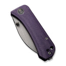 WEKNIFE Banter Wharncliffe Thumb Stud Knife Purple Canvas Micarta Contoured Handle (2.85" Gray Stonewashed CPM S35VN Blade) WE19068J-2
