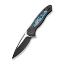 WEKNIFE Button Lock Kitefin Flipper Knife Black Titanium Handle With Arctic Storm Fat Carbon Fiber Inlay (3.22" Black Stonewashed CPM 20CV Blade, Satin Flat) WE19002N-1