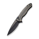 WEKNIFE Button Lock Kitefin Flipper Knife Golden Polished Ripple Patterned Black Titanium Handle (3.22" Black Stonewashed Bevels, Black Brushed Flats CPM 20CV Blade) WE19002M-1