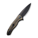 WEKNIFE Button Lock Kitefin Flipper Knife Golden Polished Ripple Patterned Black Titanium Handle (3.22" Black Stonewashed Bevels, Black Brushed Flats CPM 20CV Blade) WE19002M-1