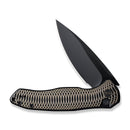 WEKNIFE Button Lock Kitefin Flipper Knife Golden Polished Ripple Patterned Black Titanium Handle (3.22" Black Stonewashed Bevels, Black Brushed Flats CPM 20CV Blade) WE19002M-1