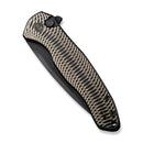WEKNIFE Button Lock Kitefin Flipper Knife Golden Polished Ripple Patterned Black Titanium Handle (3.22" Black Stonewashed Bevels, Black Brushed Flats CPM 20CV Blade) WE19002M-1