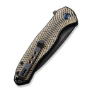 WEKNIFE Button Lock Kitefin Flipper Knife Golden Polished Ripple Patterned Black Titanium Handle (3.22" Black Stonewashed Bevels, Black Brushed Flats CPM 20CV Blade) WE19002M-1