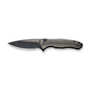 WEKNIFE Button Lock Kitefin Flipper Knife Golden Polished Ripple Patterned Black Titanium Handle (3.22" Black Stonewashed Bevels, Black Brushed Flats CPM 20CV Blade) WE19002M-1