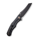 WEKNIFE RekkeR Flipper Knife Black Titanium Handle With Golden Diamond Pattern On Presentation Handle (3.61" Black Stonewashed CPM 20CV Blade) WE22010G-3, With An Extra Left Carry Titanium Pocket Clip And Clip Screws