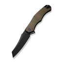 WEKNIFE RekkeR Flipper Knife Black Titanium Handle With Golden Diamond Pattern On Presentation Handle (3.61" Black Stonewashed CPM 20CV Blade) WE22010G-3, With An Extra Left Carry Titanium Pocket Clip And Clip Screws