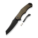 WEKNIFE RekkeR Flipper Knife Black Titanium Handle With Golden Diamond Pattern On Presentation Handle (3.61" Black Stonewashed CPM 20CV Blade) WE22010G-3, With An Extra Left Carry Titanium Pocket Clip And Clip Screws