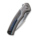 WEKNIFE Ziffius Button Lock Knife Gray Titanium Handle With Twill Carbon Fiber Integral Spacer (3.7" Hakkapella Damasteel Blade) WE22024A-DS1