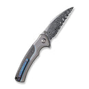 WEKNIFE Ziffius Button Lock Knife Gray Titanium Handle With Twill Carbon Fiber Integral Spacer (3.7" Hakkapella Damasteel Blade) WE22024A-DS1