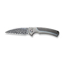 WEKNIFE Ziffius Button Lock Knife Gray Titanium Handle With Twill Carbon Fiber Integral Spacer (3.7" Hakkapella Damasteel Blade) WE22024A-DS1