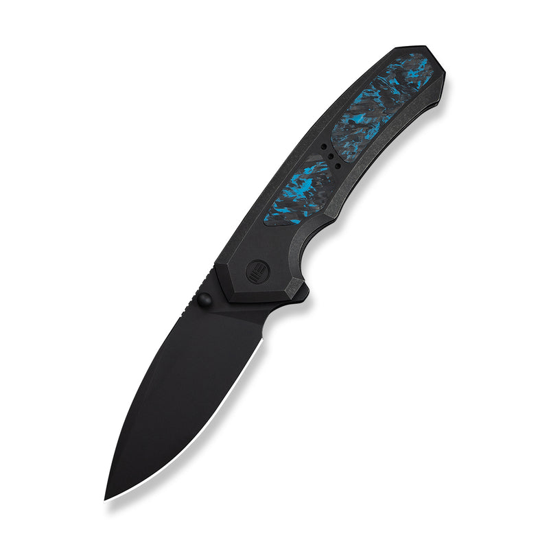 WEKNIFE Corwyn Flipper & Thumb Stud Knife Black Titanium Handle With Black & Blue Carbon Fiber Inlay (3.7" Black Stonewashed Bohler M390 Blade) WE24088-1