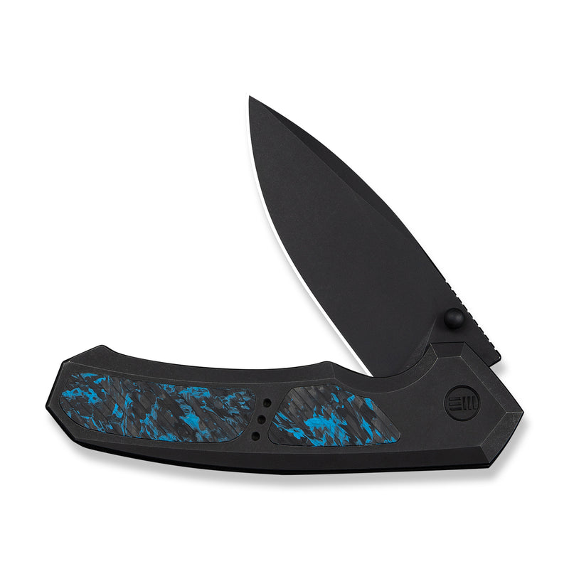 WEKNIFE Corwyn Flipper & Thumb Stud Knife Black Titanium Handle With Black & Blue Carbon Fiber Inlay (3.7" Black Stonewashed Bohler M390 Blade) WE24088-1