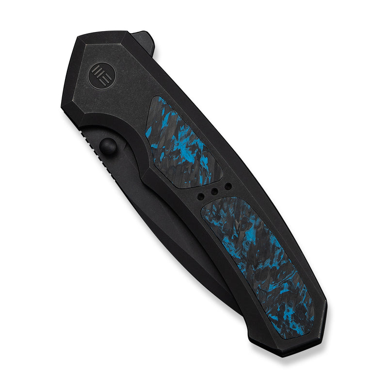 WEKNIFE Corwyn Flipper & Thumb Stud Knife Black Titanium Handle With Black & Blue Carbon Fiber Inlay (3.7" Black Stonewashed Bohler M390 Blade) WE24088-1