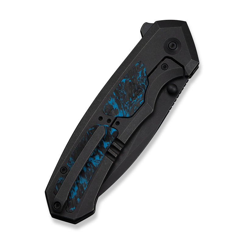 WEKNIFE Corwyn Flipper & Thumb Stud Knife Black Titanium Handle With Black & Blue Carbon Fiber Inlay (3.7" Black Stonewashed Bohler M390 Blade) WE24088-1