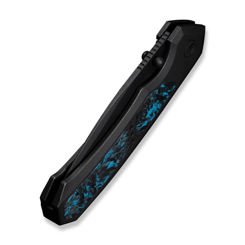 WEKNIFE Corwyn Flipper & Thumb Stud Knife Black Titanium Handle With Black & Blue Carbon Fiber Inlay (3.7" Black Stonewashed Bohler M390 Blade) WE24088-1