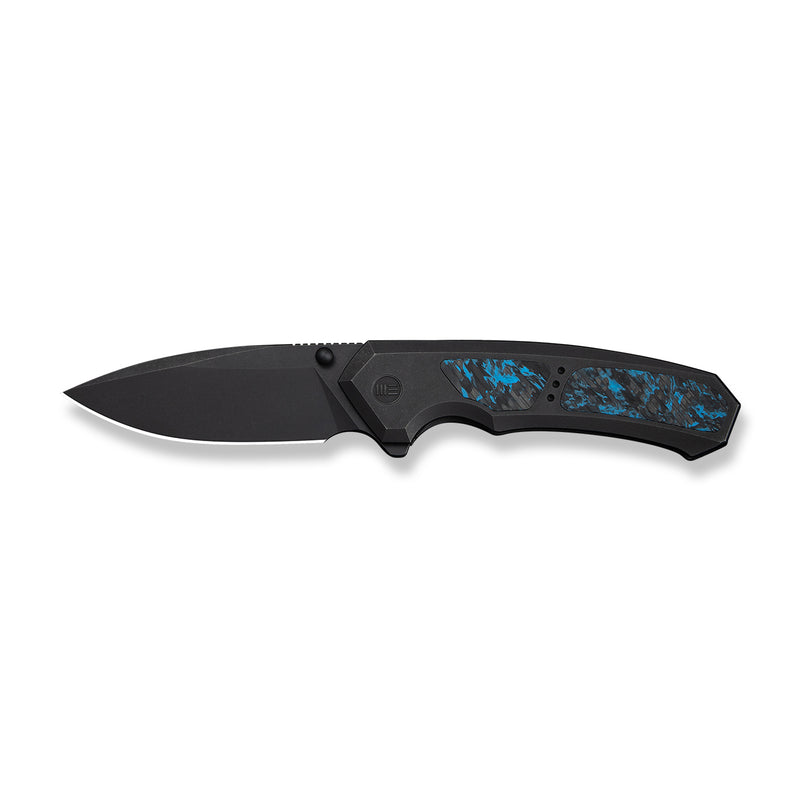 WEKNIFE Corwyn Flipper & Thumb Stud Knife Black Titanium Handle With Black & Blue Carbon Fiber Inlay (3.7" Black Stonewashed Bohler M390 Blade) WE24088-1