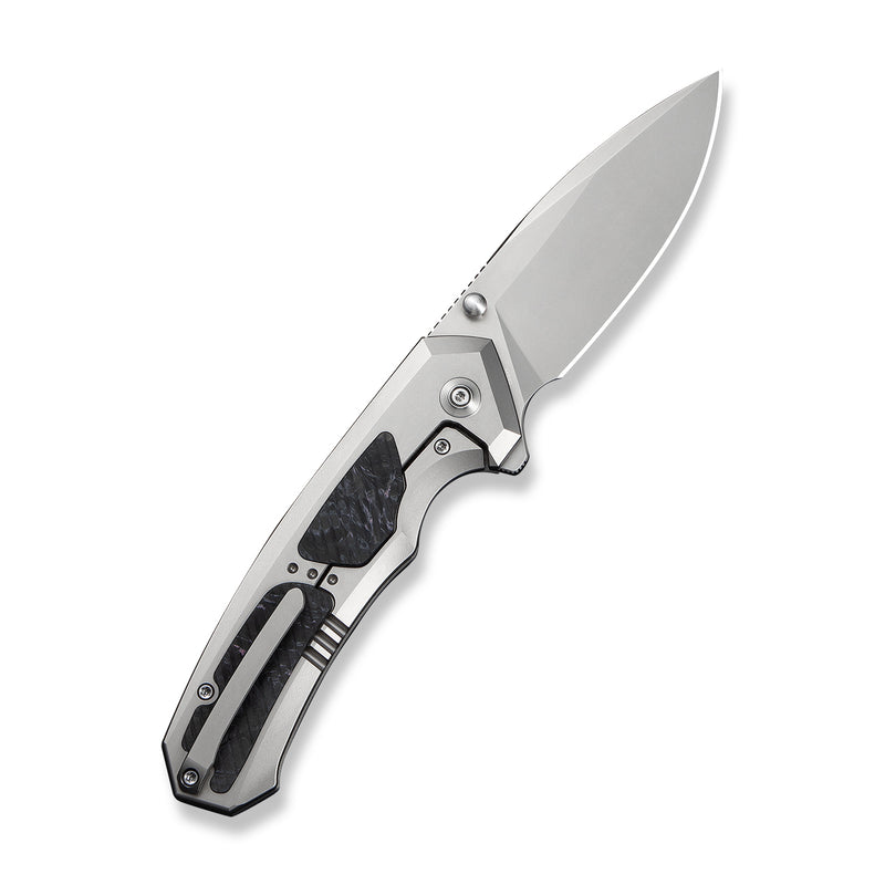 WEKNIFE Corwyn Flipper & Thumb Stud Knife Gray Titanium Handle With Black & Pink Carbon Fiber Inlay (3.7" Stonewashed Bohler M390 Blade) WE24088-2