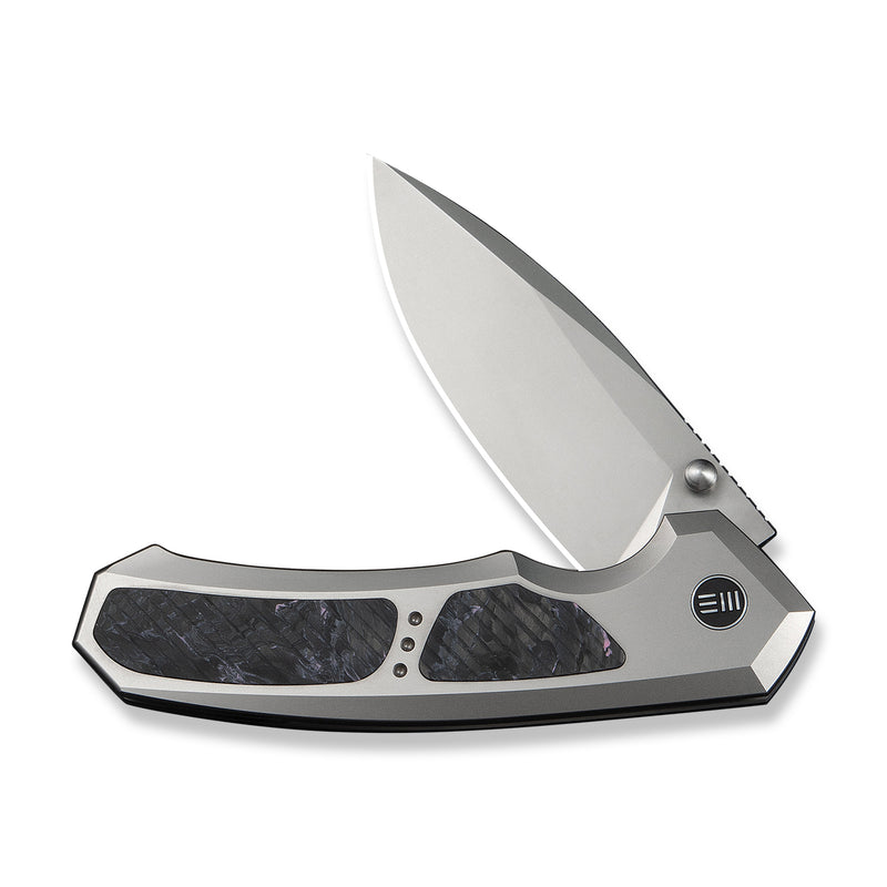 WEKNIFE Corwyn Flipper & Thumb Stud Knife Gray Titanium Handle With Black & Pink Carbon Fiber Inlay (3.7" Stonewashed Bohler M390 Blade) WE24088-2