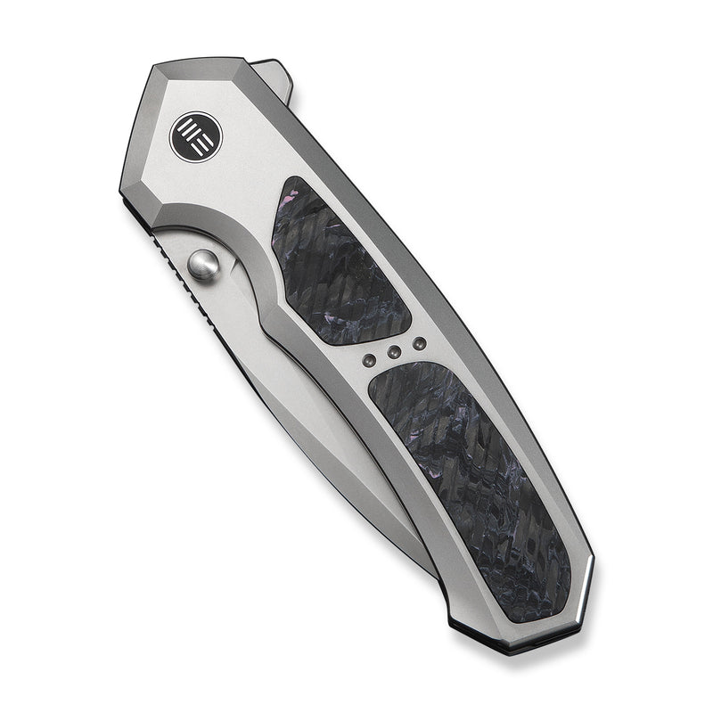 WEKNIFE Corwyn Flipper & Thumb Stud Knife Gray Titanium Handle With Black & Pink Carbon Fiber Inlay (3.7" Stonewashed Bohler M390 Blade) WE24088-2