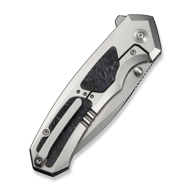 WEKNIFE Corwyn Flipper & Thumb Stud Knife Gray Titanium Handle With Black & Pink Carbon Fiber Inlay (3.7" Stonewashed Bohler M390 Blade) WE24088-2