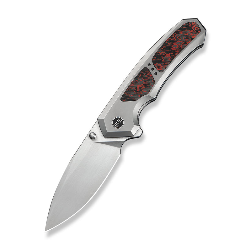 WEKNIFE Corwyn Flipper & Thumb Stud Knife Polished Bead Blasted Titanium Handle With Lava Flow FatCarbon Fiber Inlay (3.7" Hand Rubbed Satin Bohler M390 Blade) WE24088-4