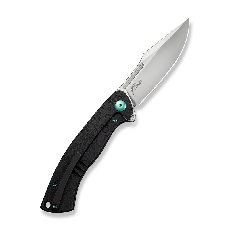 WEKNIFE Essential Knight Flipper Knife Black Titanium Handle With Etched Pattern (3.6" Satin Finished Bohler M390 Blade) WE24003-1