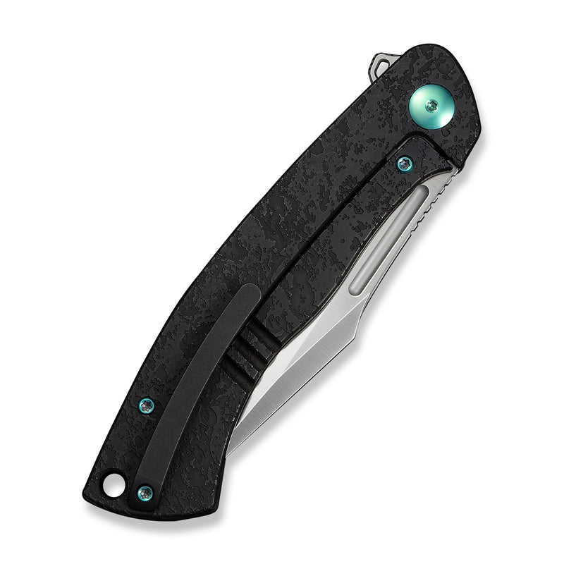WEKNIFE Essential Knight Flipper Knife Black Titanium Handle With Etched Pattern (3.6" Satin Finished Bohler M390 Blade) WE24003-1