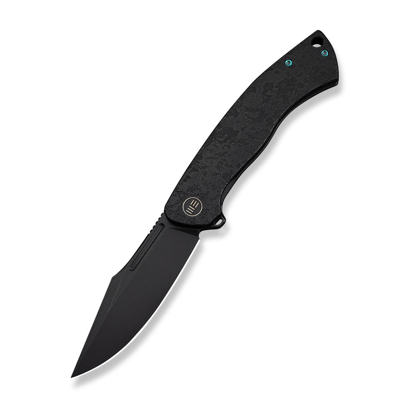 WEKNIFE Essential Knight Flipper Knife Black Titanium Handle With Etched Pattern (3.6" Black Stonewashed Bohler M390 Blade) WE24003-2