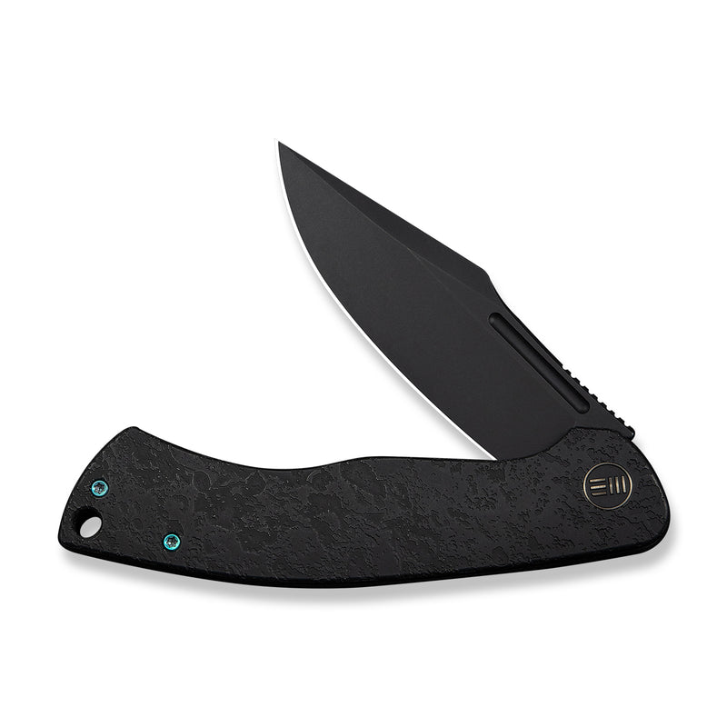 WEKNIFE Essential Knight Flipper Knife Black Titanium Handle With Etched Pattern (3.6" Black Stonewashed Bohler M390 Blade) WE24003-2