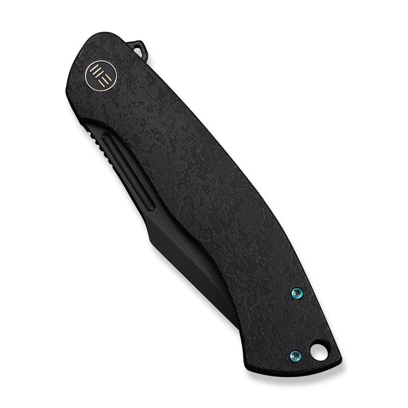WEKNIFE Essential Knight Flipper Knife Black Titanium Handle With Etched Pattern (3.6" Black Stonewashed Bohler M390 Blade) WE24003-2
