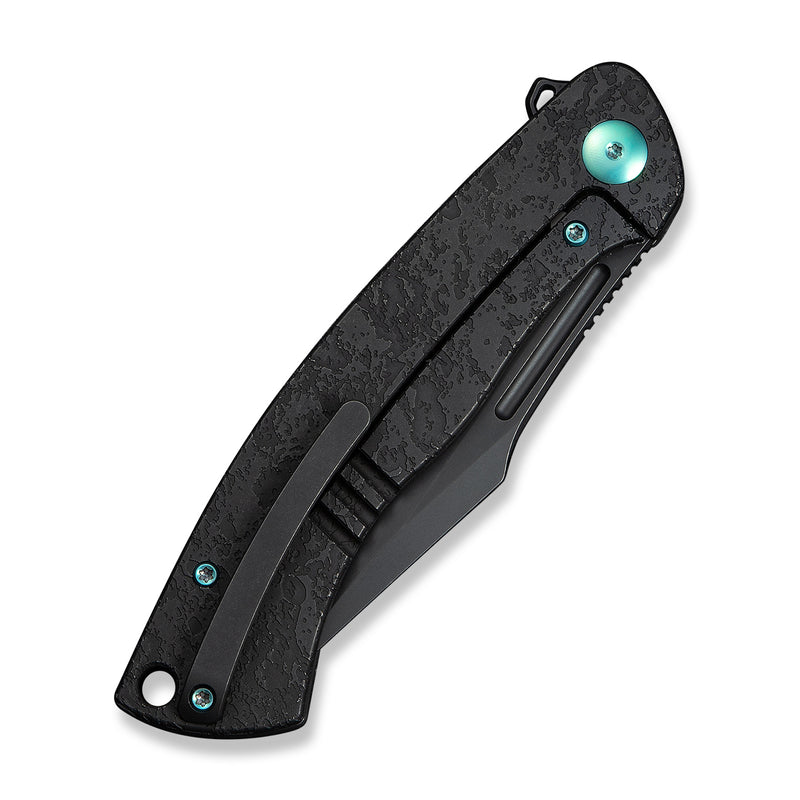 WEKNIFE Essential Knight Flipper Knife Black Titanium Handle With Etched Pattern (3.6" Black Stonewashed Bohler M390 Blade) WE24003-2