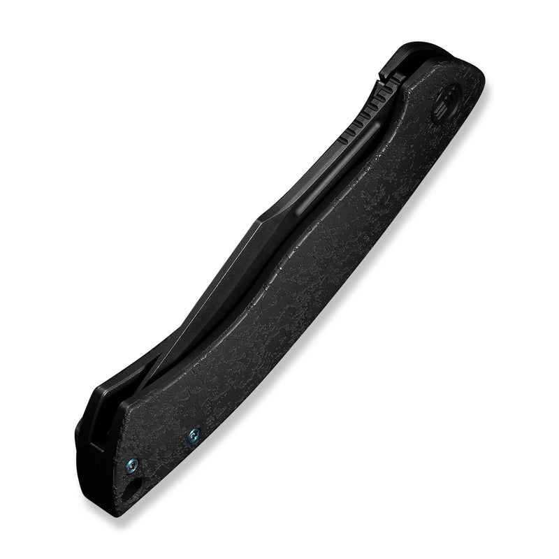 WEKNIFE Essential Knight Flipper Knife Black Titanium Handle With Etched Pattern (3.6" Black Stonewashed Bohler M390 Blade) WE24003-2