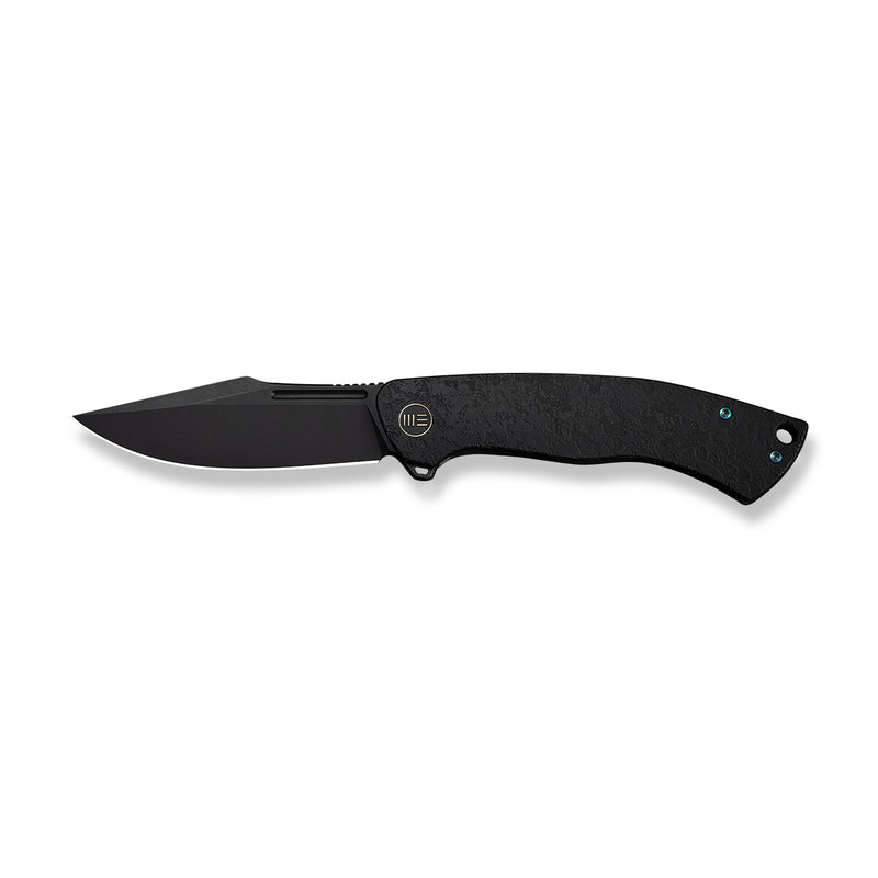 WEKNIFE Essential Knight Flipper Knife Black Titanium Handle With Etched Pattern (3.6" Black Stonewashed Bohler M390 Blade) WE24003-2