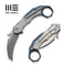 WEKNIFE Tayra Flipper Knife Gray Titanium Handle Blue Titanium Integral Backspacer & Finger Ring (2.19" Stonewashed Bohler M390 Blade) WE24069-2