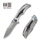 WEKNIFE Tighe Down Flipper & Thumb Stud & Button Lock Knife Gray Titanium Integral Handle With Black & Blue Carbon Fiber Inlay (4" Stonewashed Bohler M390 Blade, Drop Point) WE24054-1